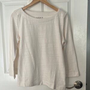 LOFT Women's Soft Cream Long Sleeve Cotton Textured Tee Sz Medium